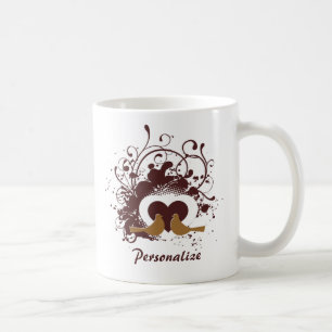 Tuscan Brown Love Birds With Name Coffee Mug