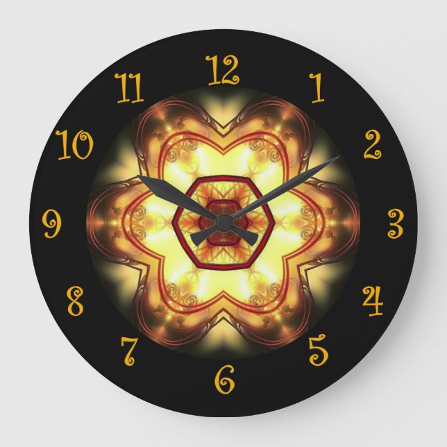 Tuscan Colours Gold Red White 01 Black Background Large Clock (Front)