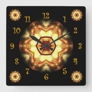 Tuscan Colours Gold Red White Black Background Square Wall Clock