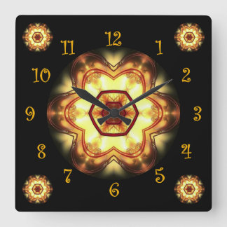 Tuscan Colours Gold Red White Black Background Square Wall Clock