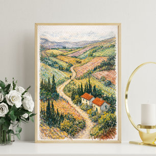 Tuscan countryside art vineyard countryside scene poster