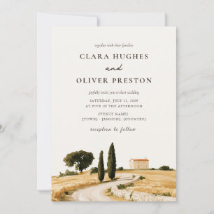 Tuscan Cypress Country Road Watercolor Wedding Invitation