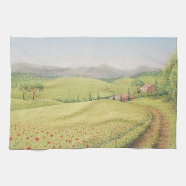 Tuscan Farmhouse, Italy in Pastel Tea Towel (Horizontal)
