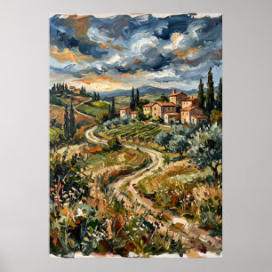 Tuscan Hills Village Landscape Poster