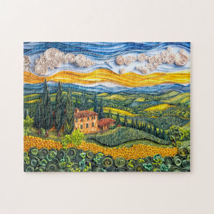 Tuscan Hillside Landscape in Quilling Style Jigsaw Puzzle