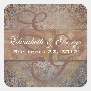 Tuscan Italian Damask Save the Date Square Sticker