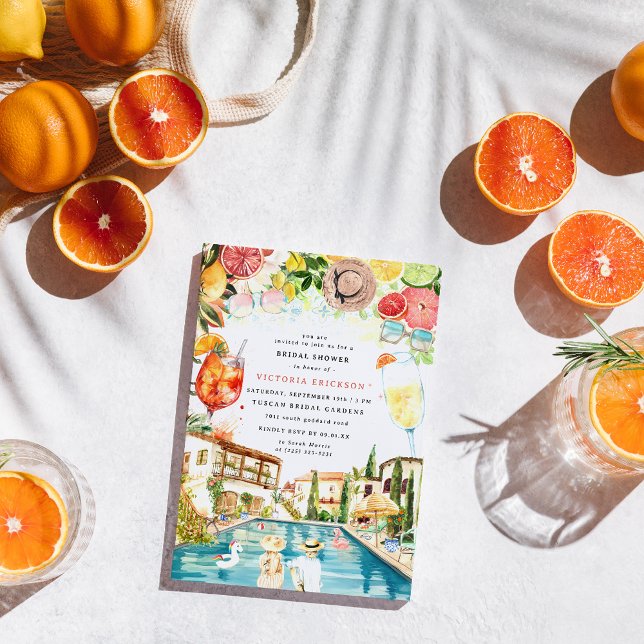 Tuscan Italian Pool Party | Spritz Bridal Shower Invitation (Creator Uploaded)