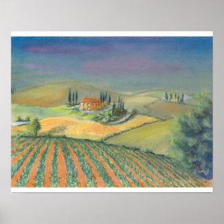 Tuscan landscape in evening light poster