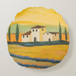 Tuscan landscape, private painter, acrylic paintin round cushion