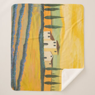 Tuscan landscape, private painter, acrylic paintin sherpa blanket