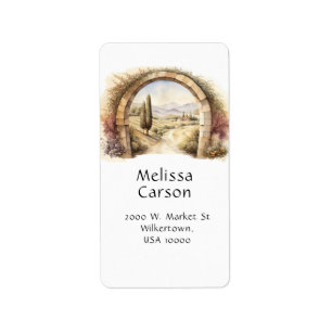 Tuscan Landscape, Watercolor Label