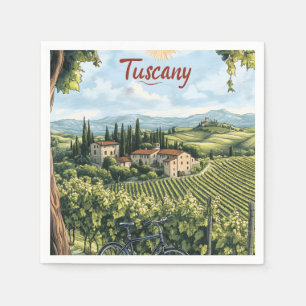 Tuscan Landscape with Vineyards and a Bicycle Napkin