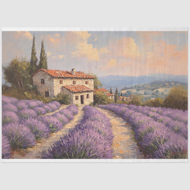Tuscan Lavender Field with Cottage Decoupage Tissue Paper (Front)
