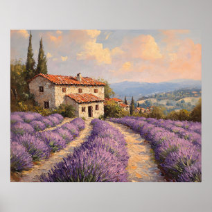 Tuscan Lavender Field with Stone Cottage Poster