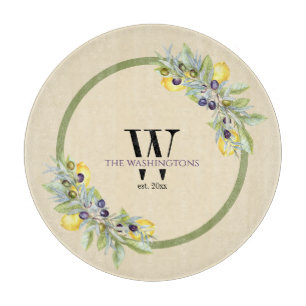 Tuscan Lemons Olives Round Kitchen Cutting Board
