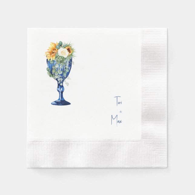 Tuscan Mediterranean Wedding Coined Cocktail Napkin (Front)