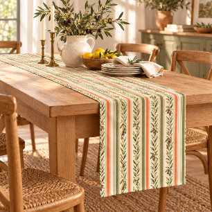 Tuscan Olive Botanical Stripe Short Table Runner