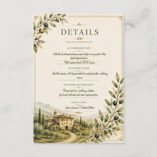 Tuscan Olive Garden Wedding Details Information Enclosure Card