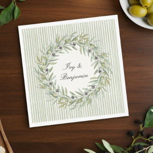 Tuscan Olive Green Stripe Rehearsal Dinner Napkin