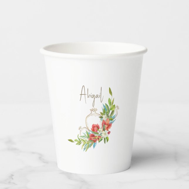 Tuscan Pomegranate Red Floral Shower Paper Cups (Front)