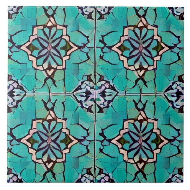 Tuscan Style Faux Mosaic in Teal and Blue Tile (Front)