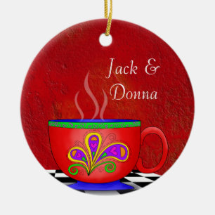 Tuscan Style Java Coffee Cup Coaster Ceramic Tree Decoration