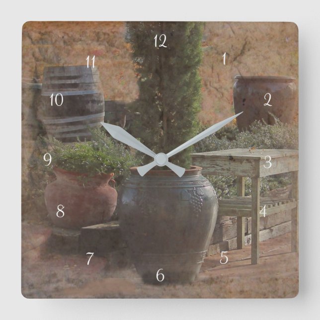 Tuscan Style Wine Country Square Wall Clock (Front)