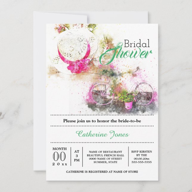 Tuscan summer french floral hat bridal shower invitation (Front)