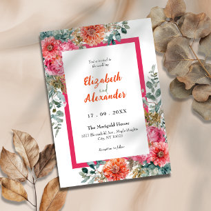 Tuscan Sunset Pink and Orange Floral Wedding Invitation