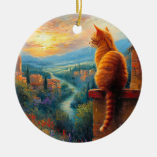 Tuscan Sunset with a Ginger Cat Ceramic Tree Decoration