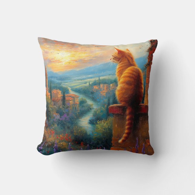 Tuscan Sunset with a Ginger Cat Cushion (Front)