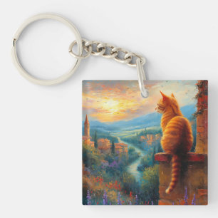 Tuscan Sunset with a Ginger Cat Key Ring