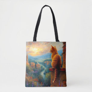 Tuscan Sunset with a Ginger Cat Tote Bag
