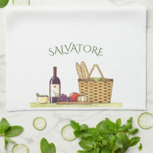 Tuscan Table Wine and Bread Personalised Tea Towel