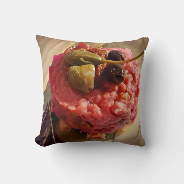 Tuscan Tartare Throw Pillow: Culinary Chic Décor Cushion (Front)