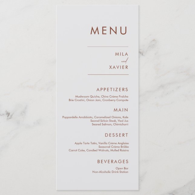 Tuscan Terracotta | Modern Minimal Wedding Menu (Front)