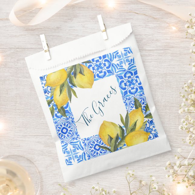Tuscan Tile Watercolor with Lemon  Favour Bags (Clipped)