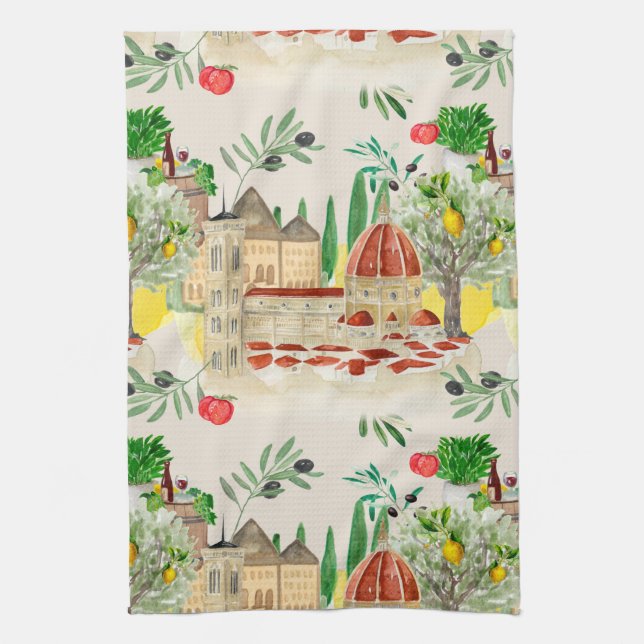 Tuscan,Tuscany,Italy,olives,lemons,tomatoes Tea Towel (Vertical)