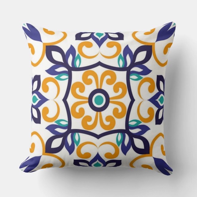 Tuscan Verve Vibrant Scrollwork  Mediterranean  Cushion (Front)