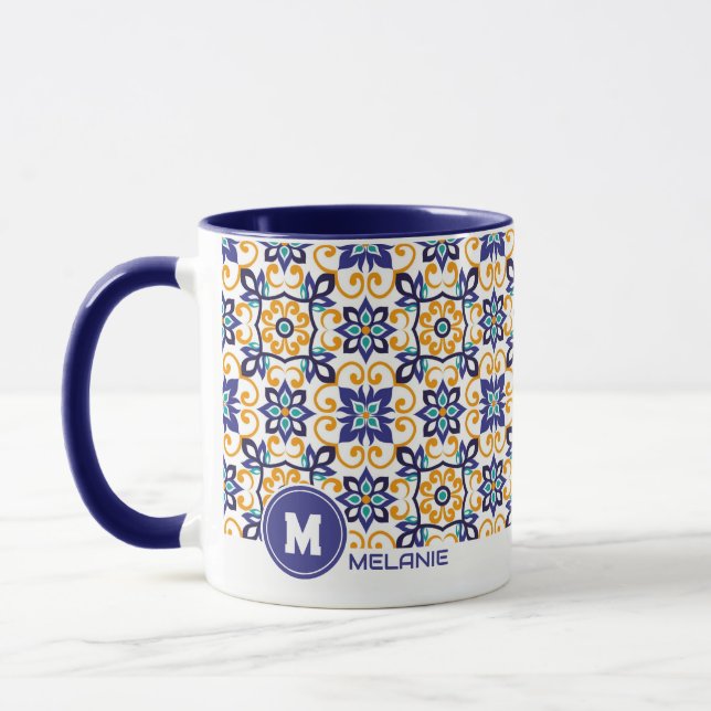 Tuscan Verve Vibrant Scrollwork  Mediterranean  Mug (Left)