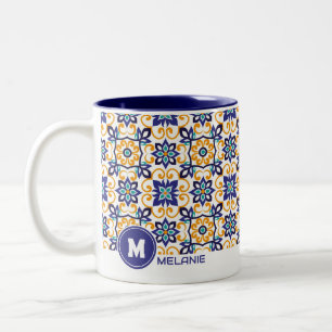 Tuscan Verve Vibrant Scrollwork Mediterranean Two-Tone Coffee Mug