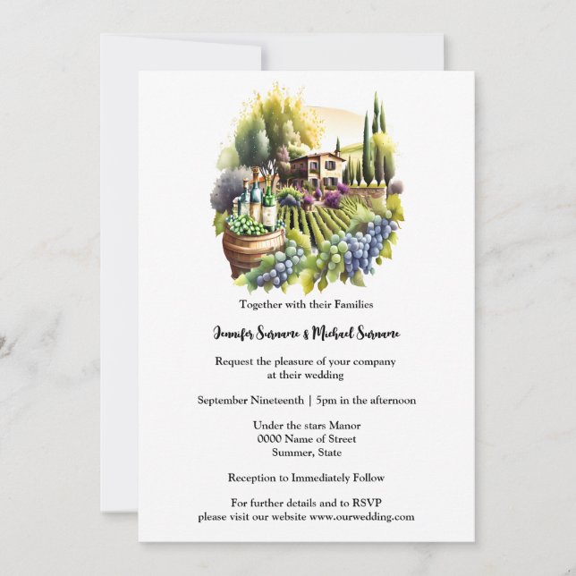 Tuscan villa Italian winery watercolor vineyard  Invitation (Front)