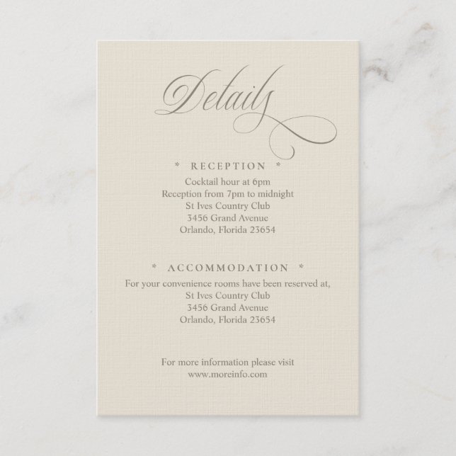 Tuscan Villa Script Details Enclosure Card (Front)