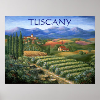 Tuscan Vineyard And Village Poster