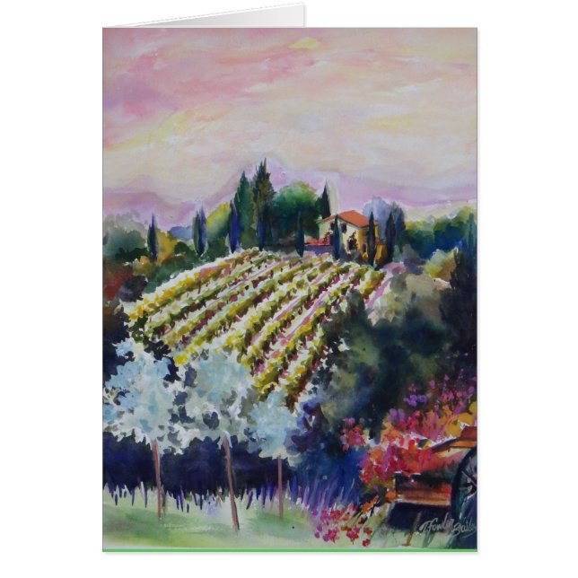 Tuscan Vineyard from Le Docce Villa WATERCOLOR (Front)