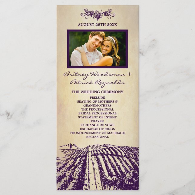 Tuscan Vintage Winery Vineyard Wedding Programs Programme (Front)
