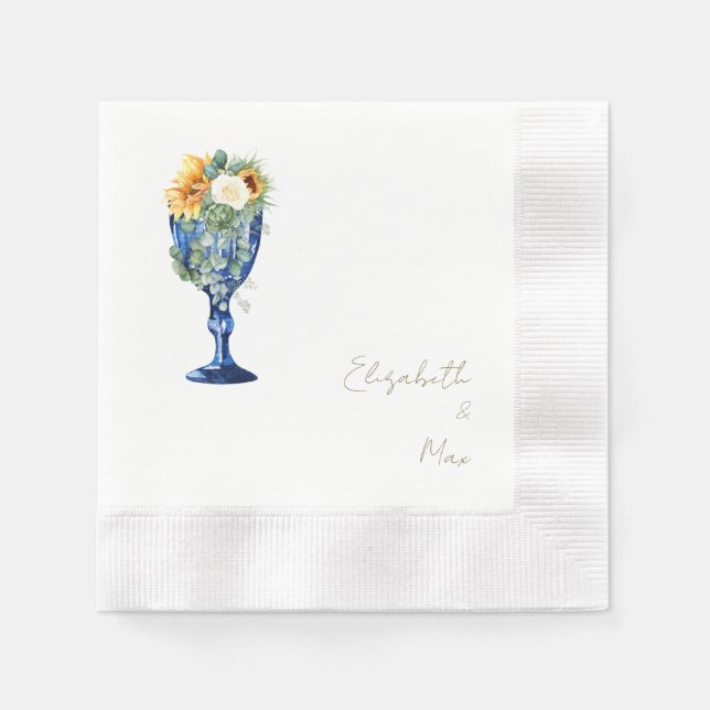 Tuscan Wedding Coined Gold Text Cocktail Napkin (Front)