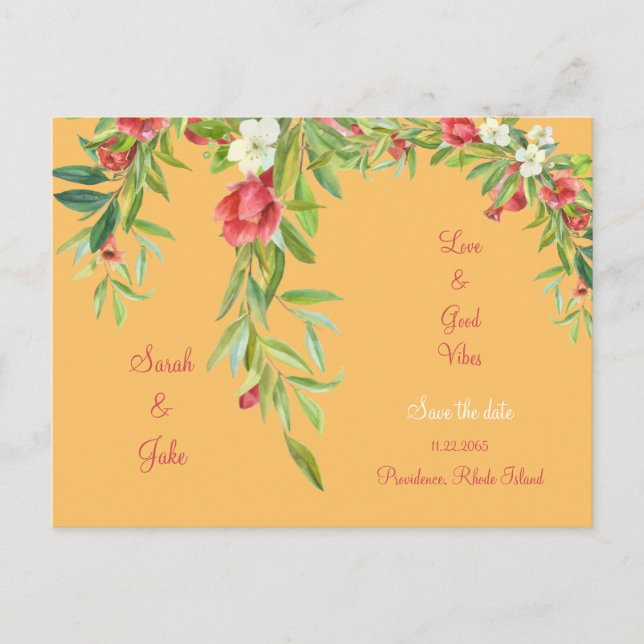 Tuscan Wedding Love & Good Vibes Save the Date Announcement Postcard (Front)