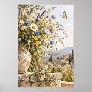 Tuscan Wildflower Vase Butterfly Wall Art