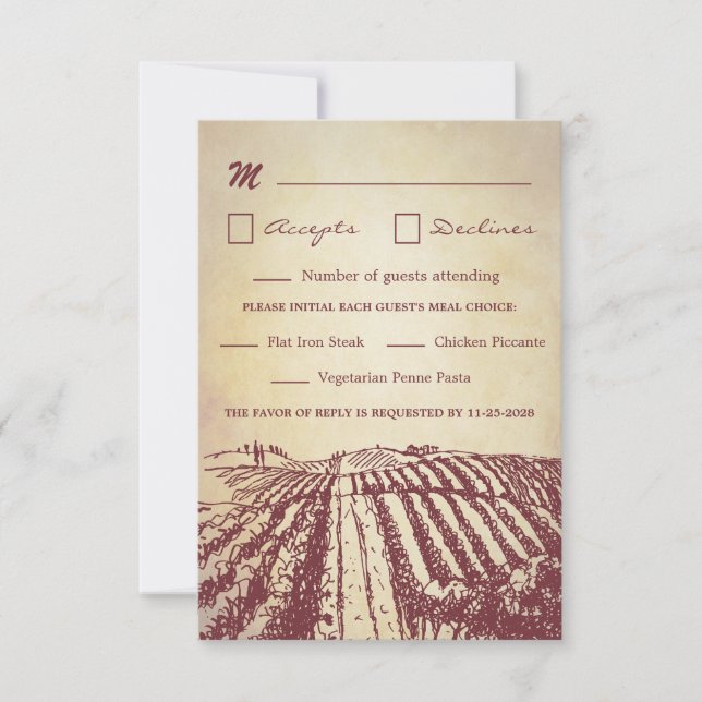 Tuscan Wine Winery Vineyard Wedding RSVP Cards (Front)